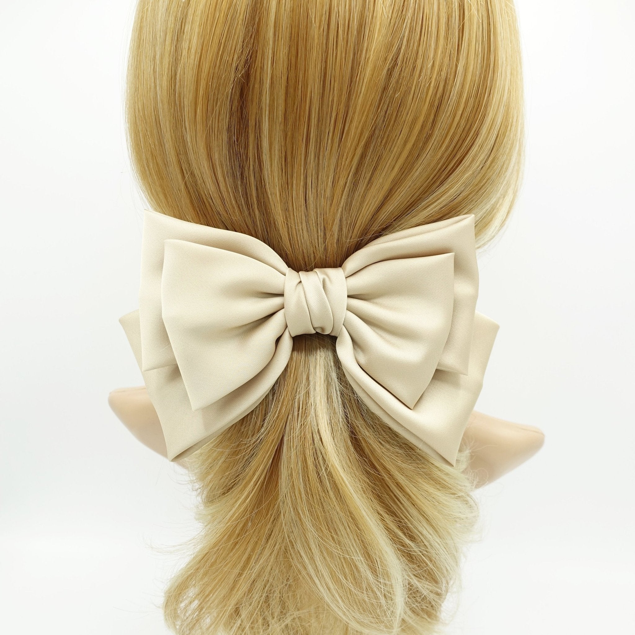 veryshine.com Barrettes & Clips Beige triple satin hair bow moderate style hair accessory for women