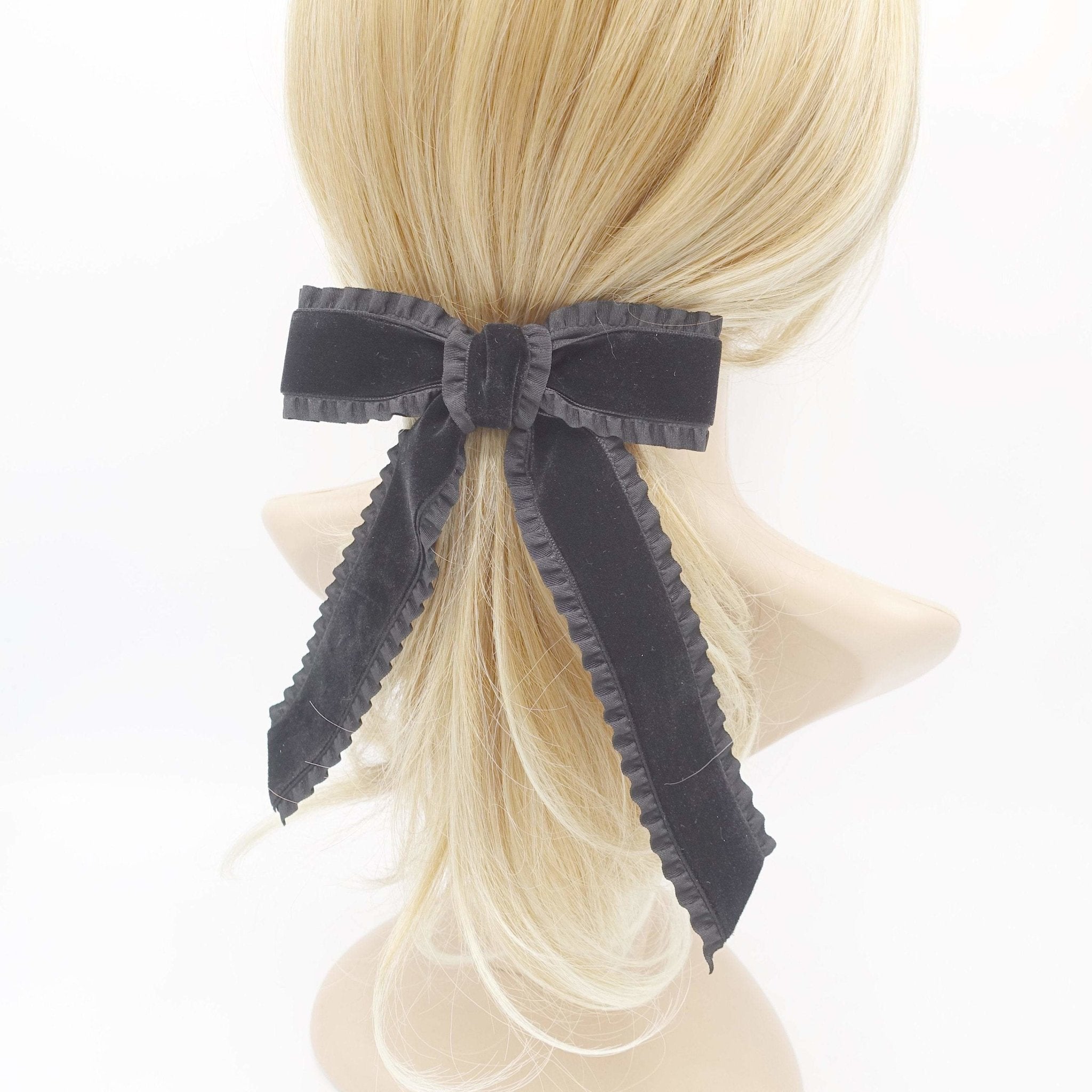 veryshine.com Barrettes & Clips Black basic velvet frill hair bow cute hair accessory for women