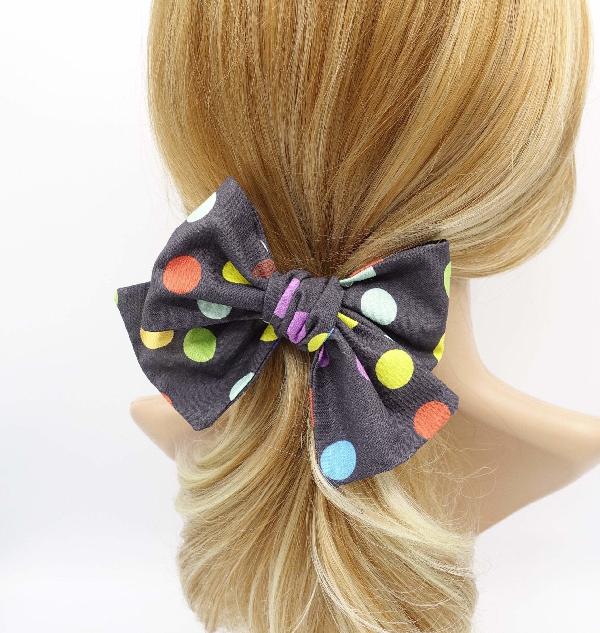 veryshine.com Barrettes & Clips Black cotton dot hair bow colorful wired hair accessory for women