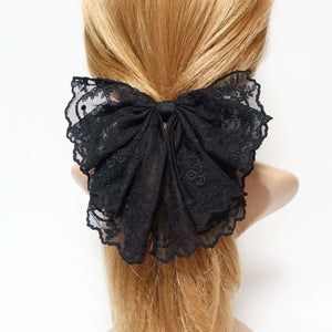 veryshine.com Barrettes & Clips Black floral lace drape bow translucent mesh bow hair accessory for woman