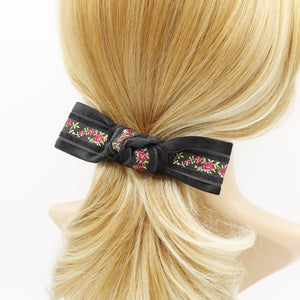 veryshine.com Barrettes & Clips Black flower embroidery velvet layered knot hair bow luxury style hair accessory for women