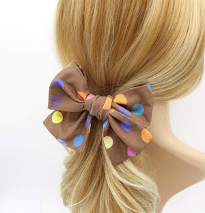 veryshine.com Barrettes & Clips Brown cotton dot hair bow colorful wired hair accessory for women