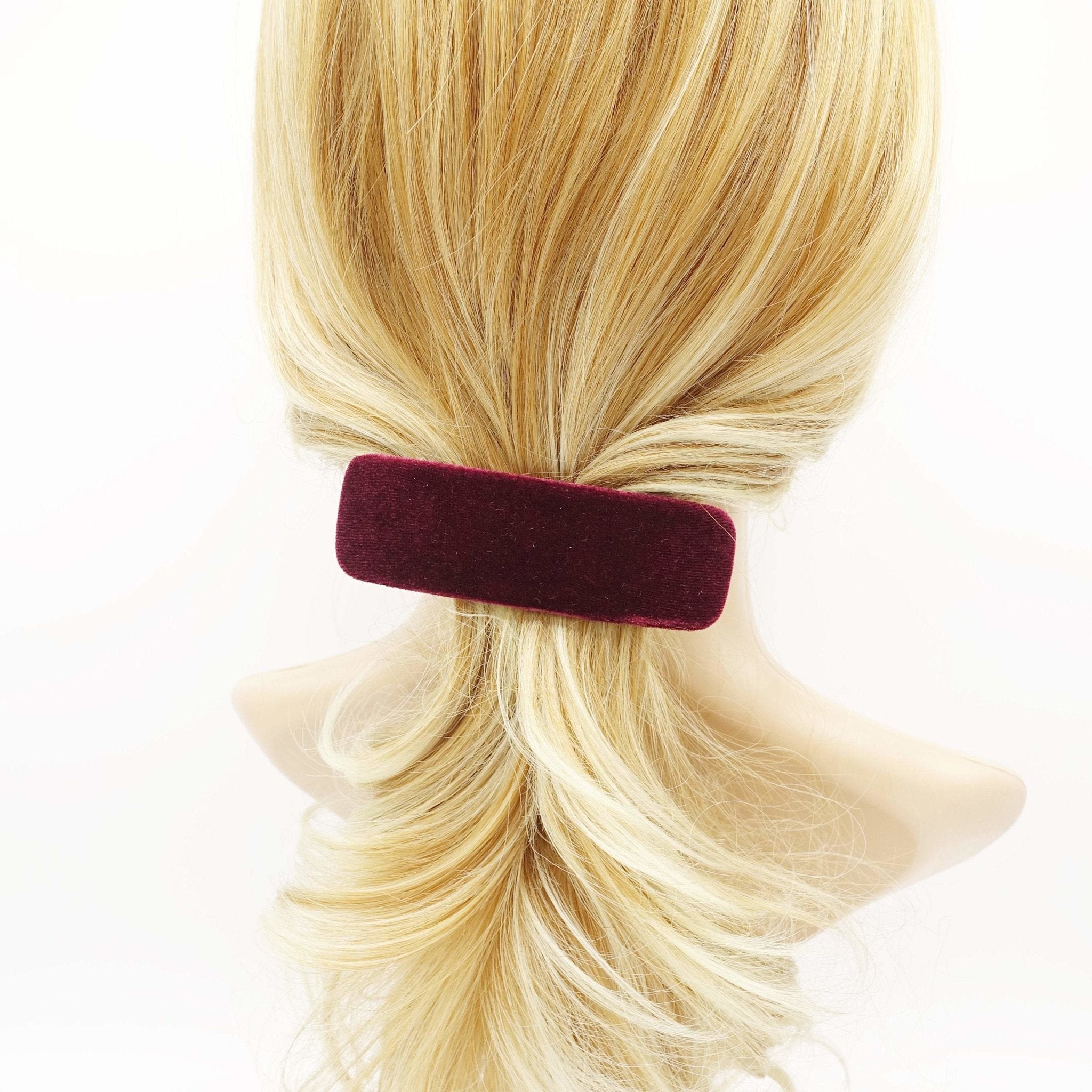 veryshine.com Barrettes & Clips Burgundy velvet hair barrette rectangle hair accessory for women