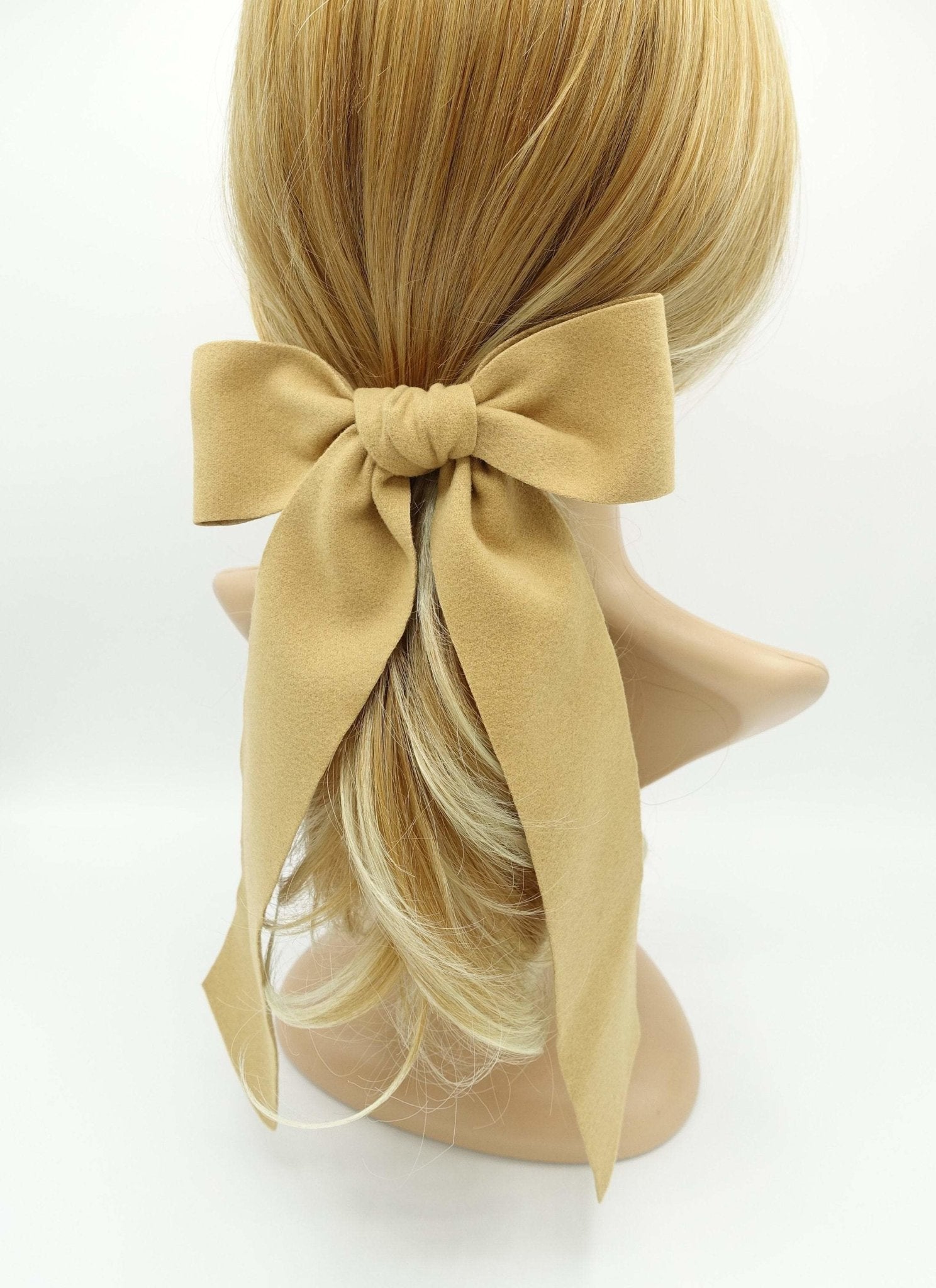 veryshine.com Barrettes & Clips Camel beige long tail woolen hair bow stylish accessory for women