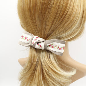 veryshine.com Barrettes & Clips Crea white flower embroidery velvet layered knot hair bow luxury style hair accessory for women