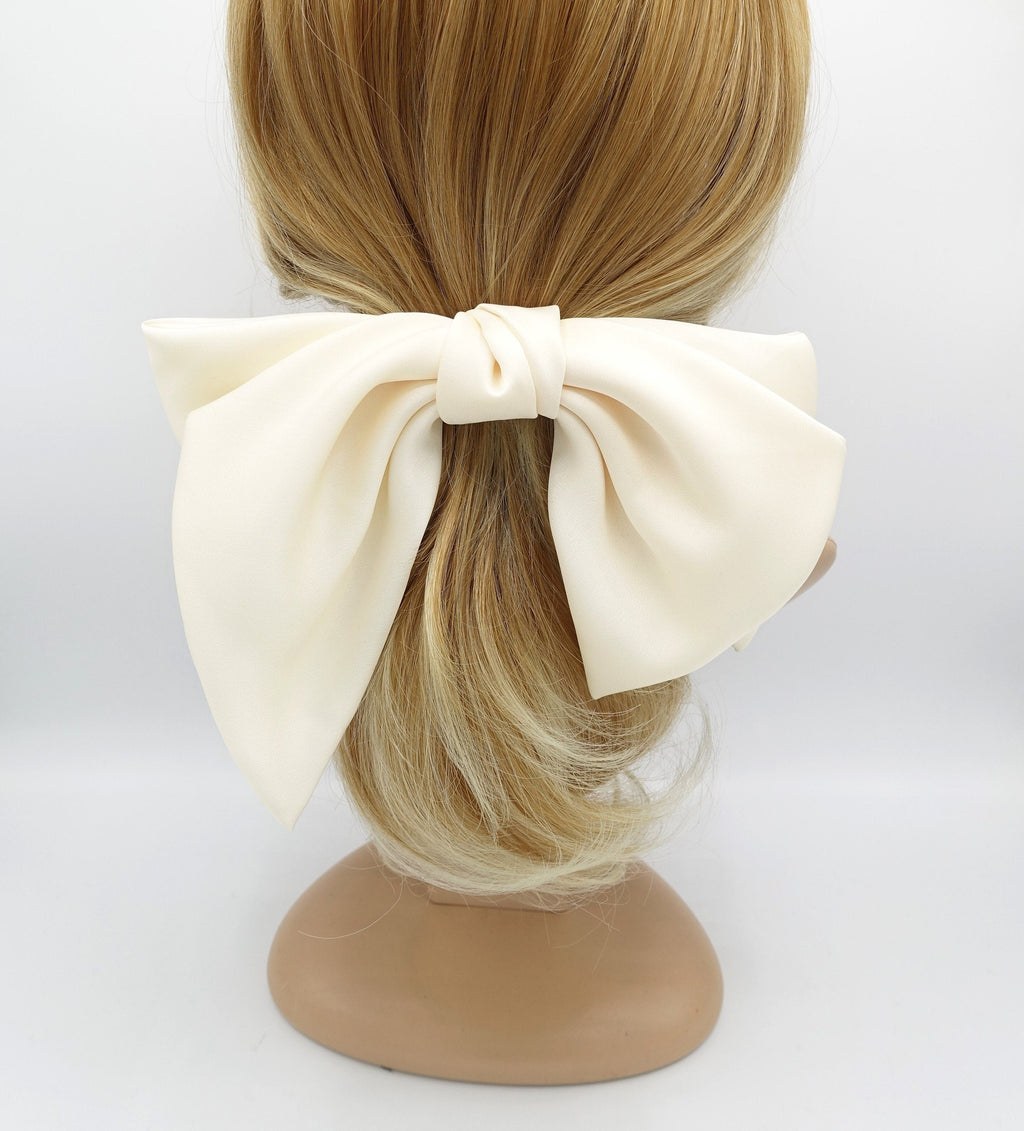 veryshine.com Barrettes & Clips Cream white Aura satin hair bow big women french barrette  french barrette women hair accessory