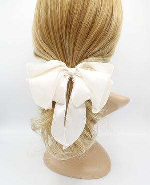 veryshine.com Barrettes & Clips Cream white solid layered hair bow tailed stylish french barrette women hair accessory