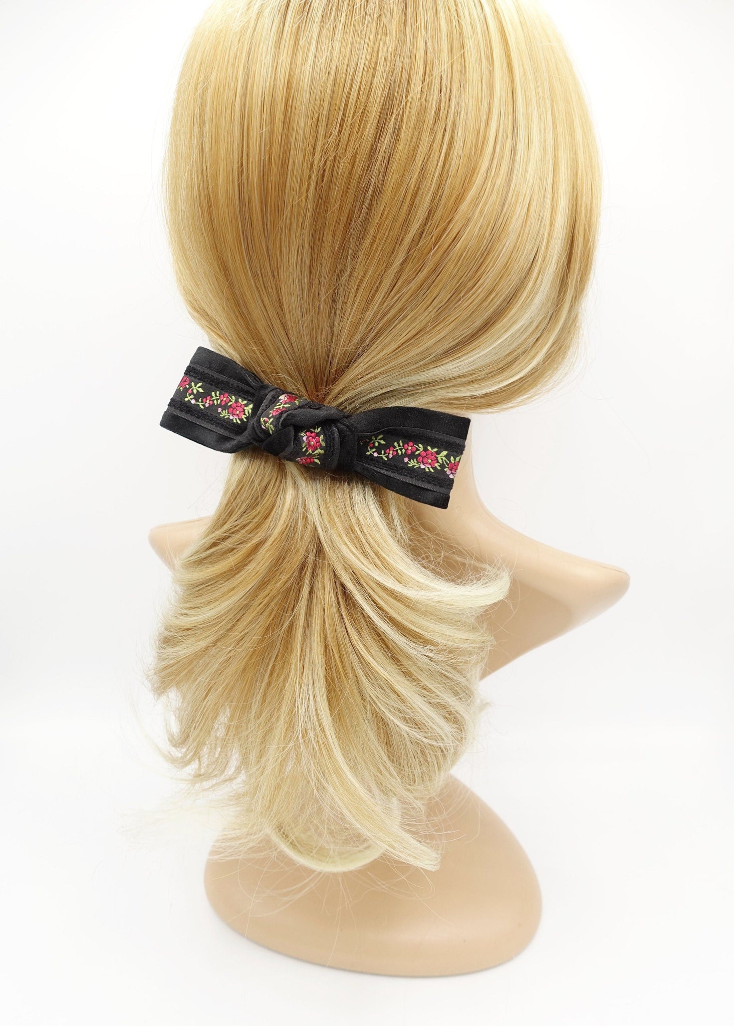 veryshine.com Barrettes & Clips flower embroidery velvet layered knot hair bow luxury style hair accessory for women