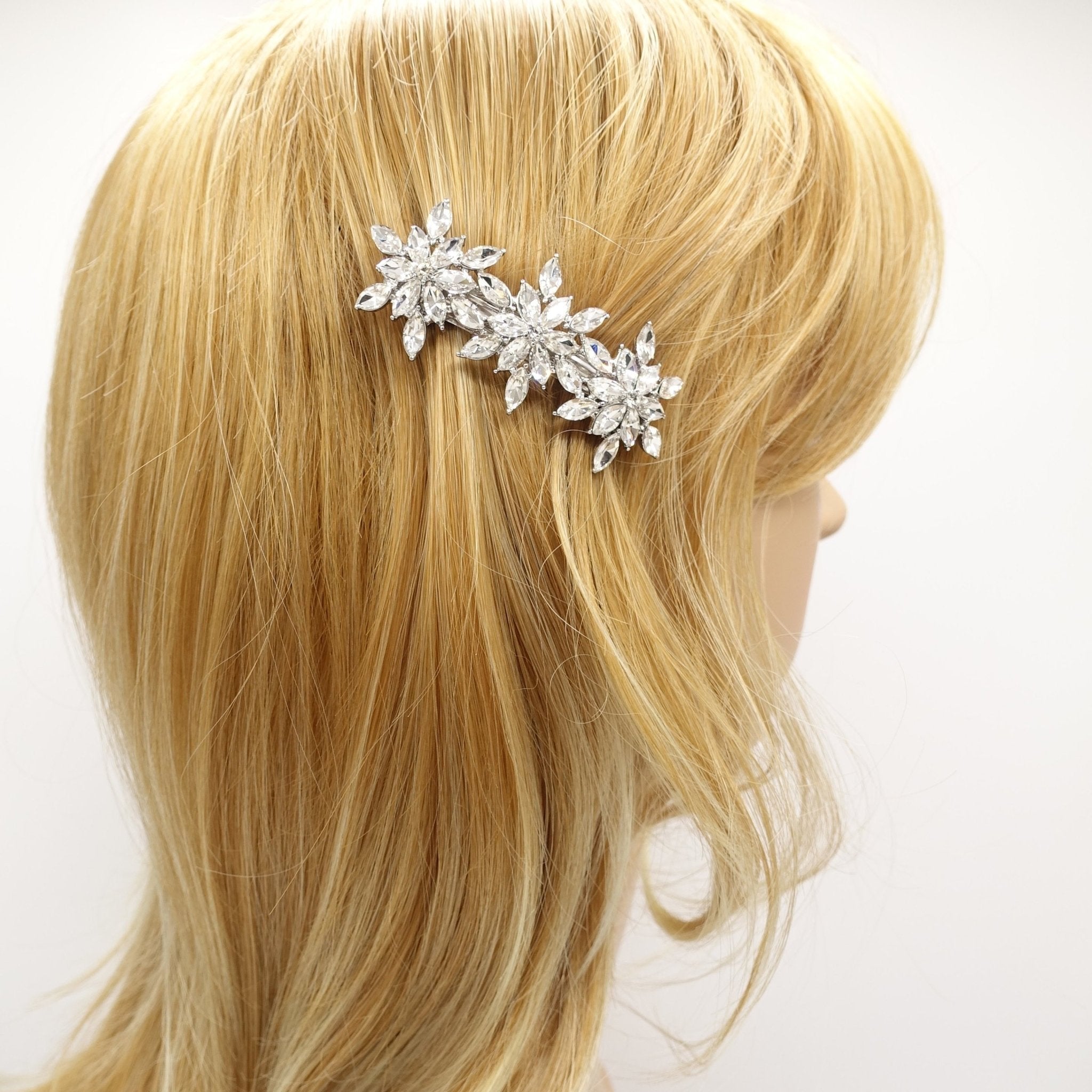 glass rhinestone embellished snow flower hair barrette women hair