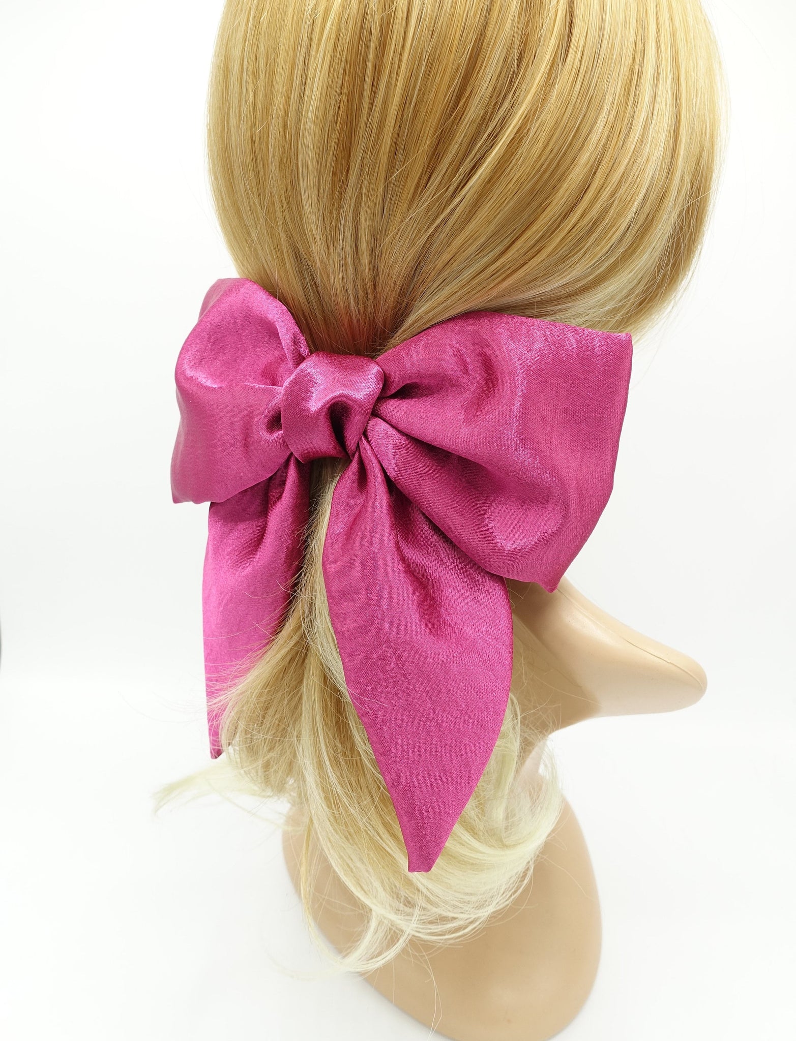 veryshine.com Barrettes & Clips Hot pink big satin hair bow pointed tail glossy hair accessory for women