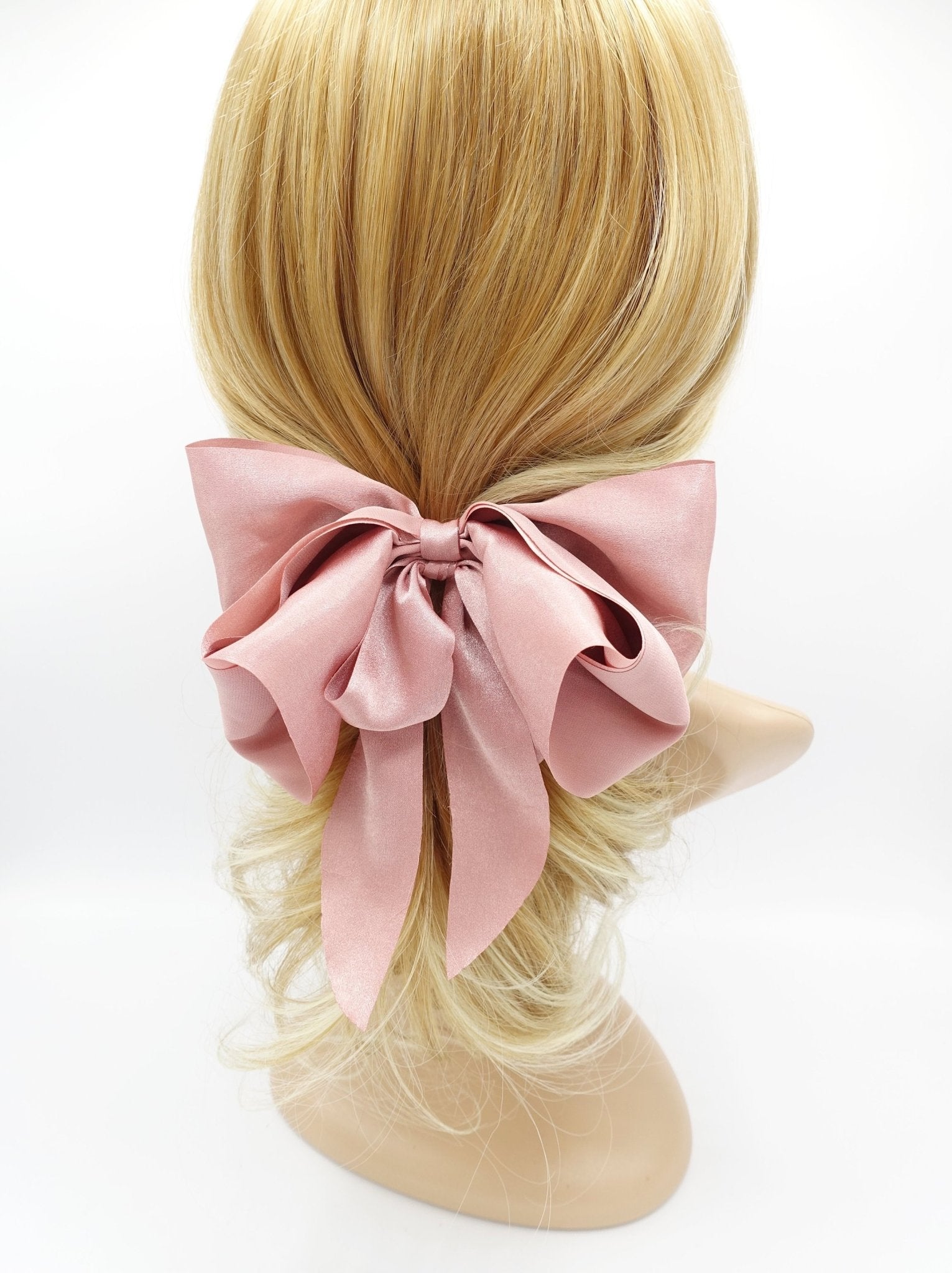 veryshine.com Barrettes & Clips Mauve pink solid layered hair bow tailed stylish french barrette women hair accessory