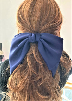 veryshine.com Barrettes & Clips Navy Aura satin hair bow big women french barrette  french barrette women hair accessory