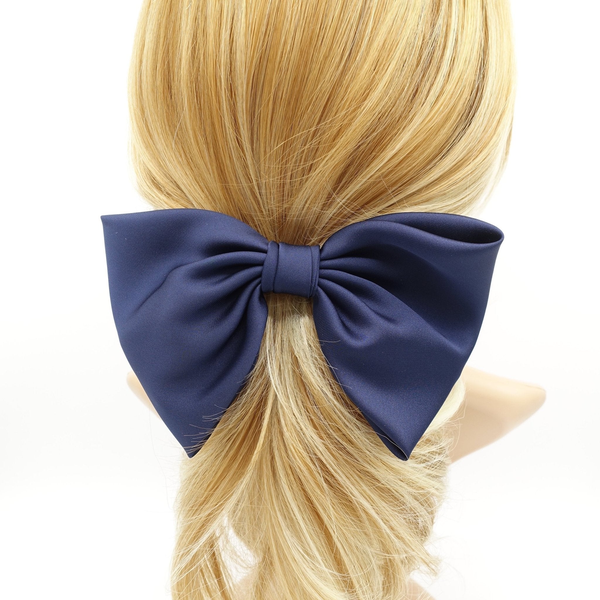 veryshine.com Barrettes & Clips Navy glossy basic satin hair bow women hair accessory