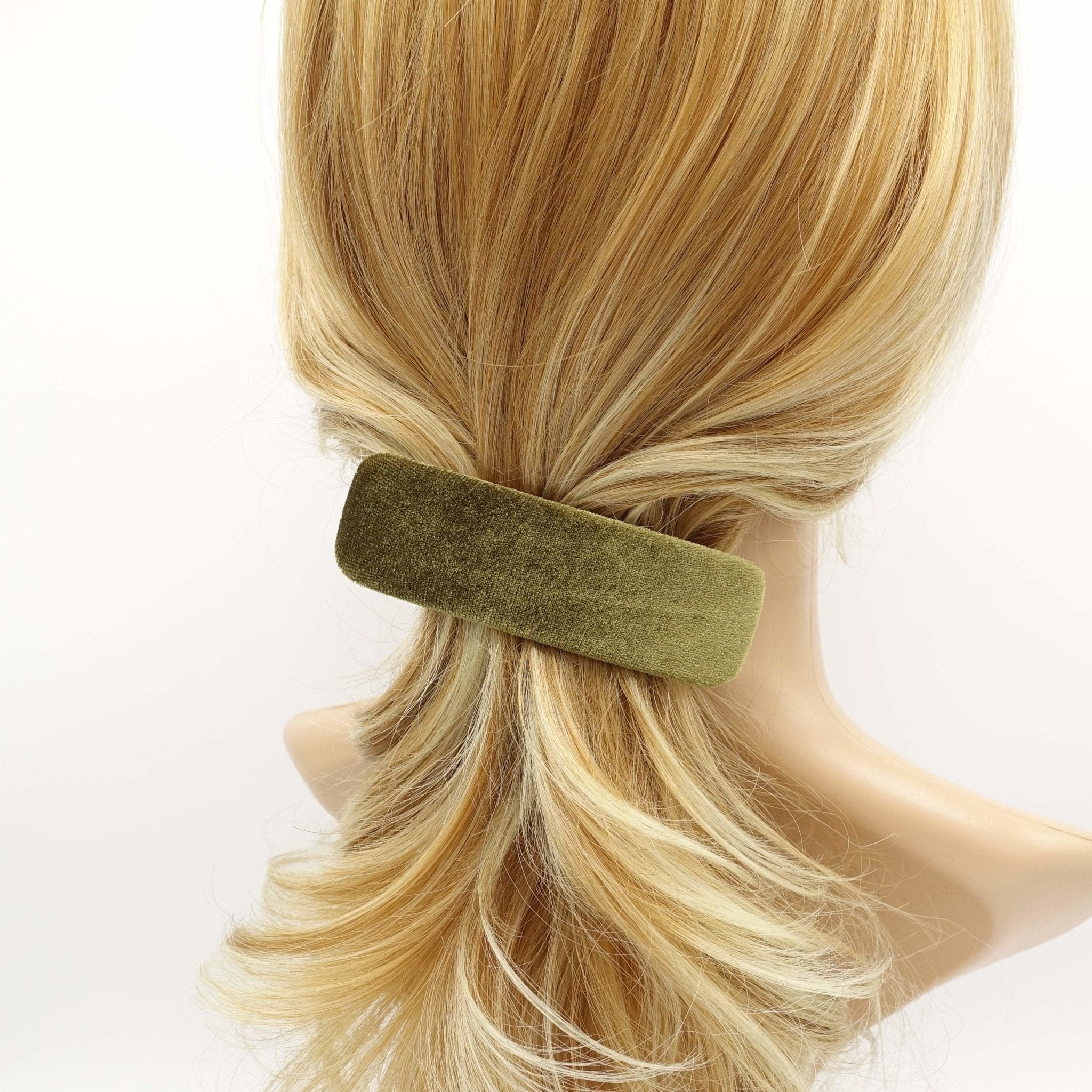 veryshine.com Barrettes & Clips Olive green velvet hair barrette rectangle hair accessory for women