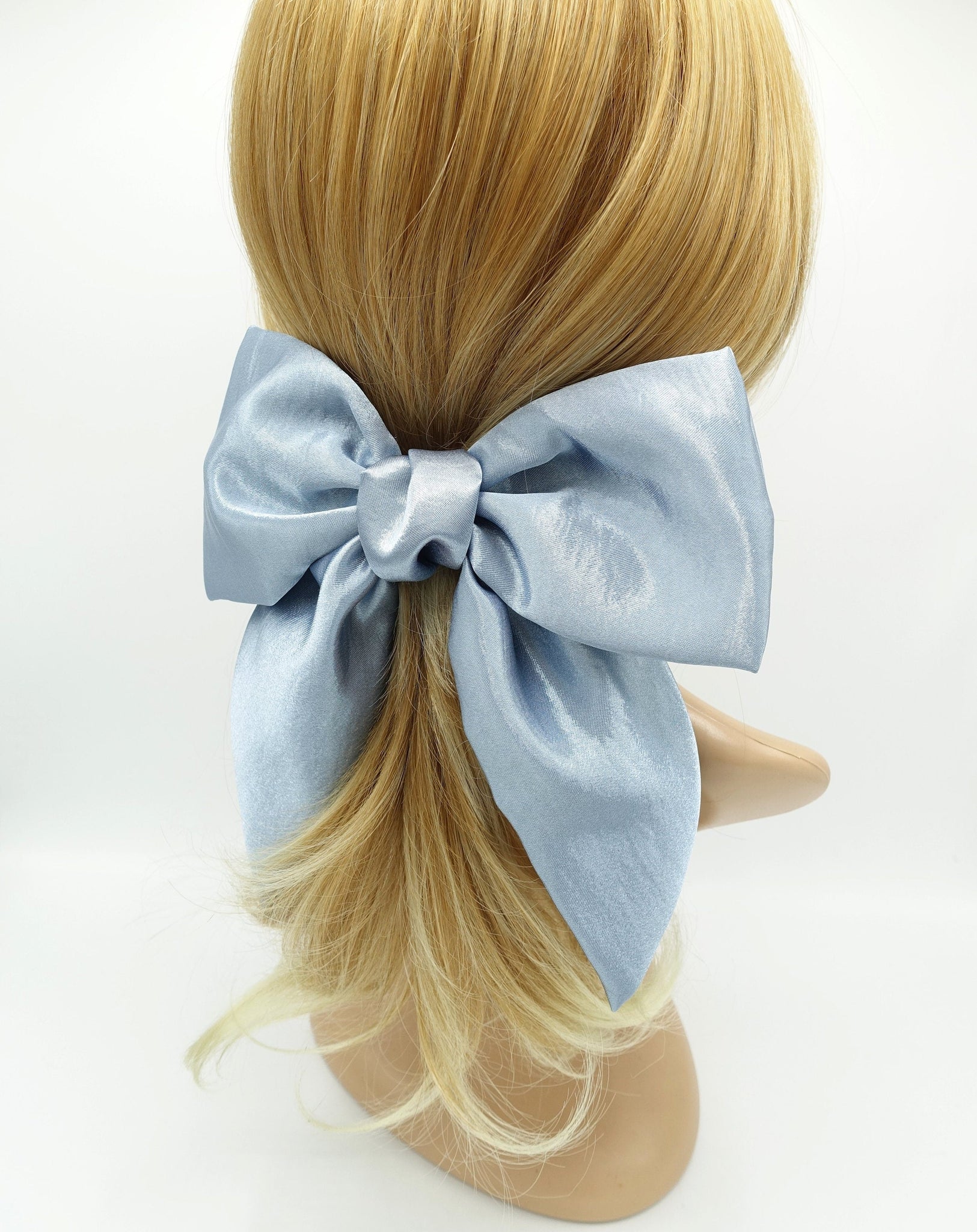 veryshine.com Barrettes & Clips Pale sky big satin hair bow pointed tail glossy hair accessory for women