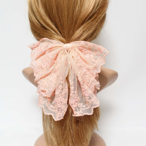 veryshine.com Barrettes & Clips Peach floral lace drape bow translucent mesh bow hair accessory for woman