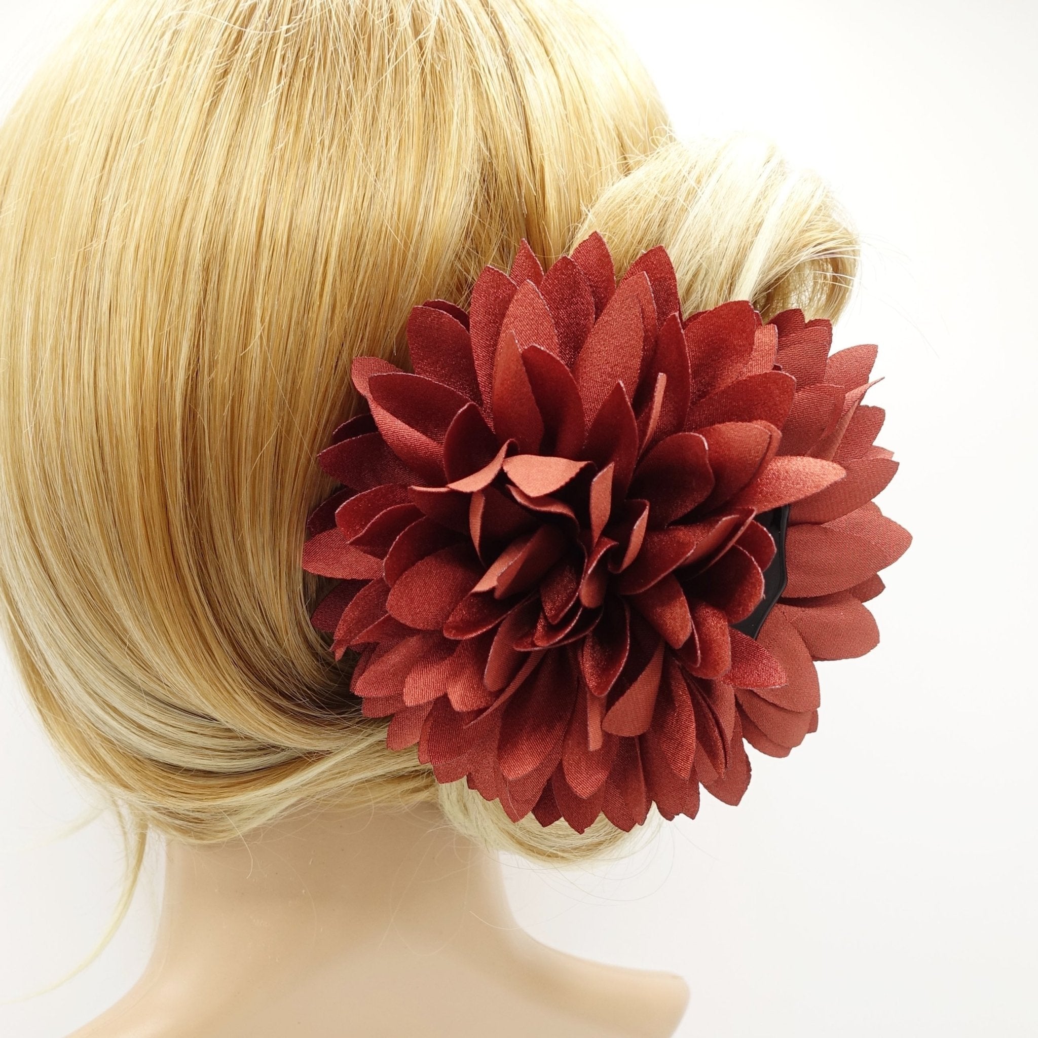 veryshine.com Barrettes & Clips Red brick big chrysanthemum flower hair claw clip  Women Hair Accessory