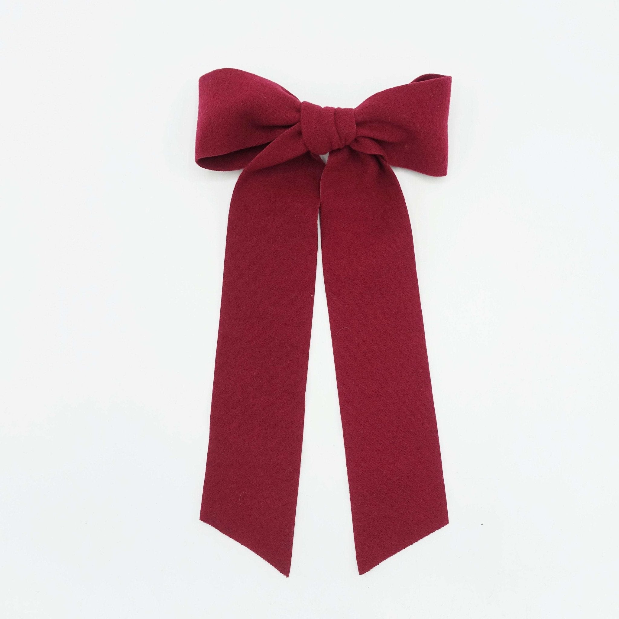 veryshine.com Barrettes & Clips Red wine long tail woolen hair bow stylish accessory for women