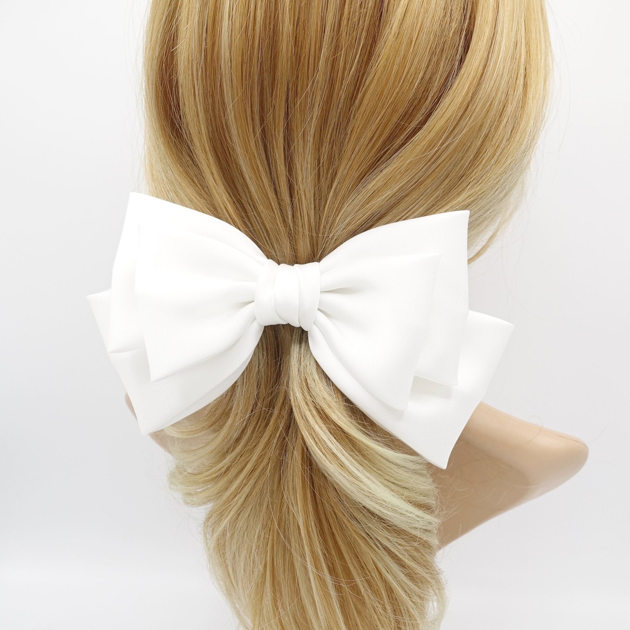 veryshine.com Barrettes & Clips White triple satin hair bow moderate style hair accessory for women