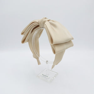 veryshine.com Beige double layered satin bow headband glossy hairband for women