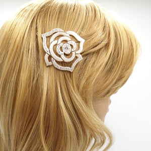 veryshine.com Beige rhinestone embellished camellia flower cellulose hair clip women hair accessory