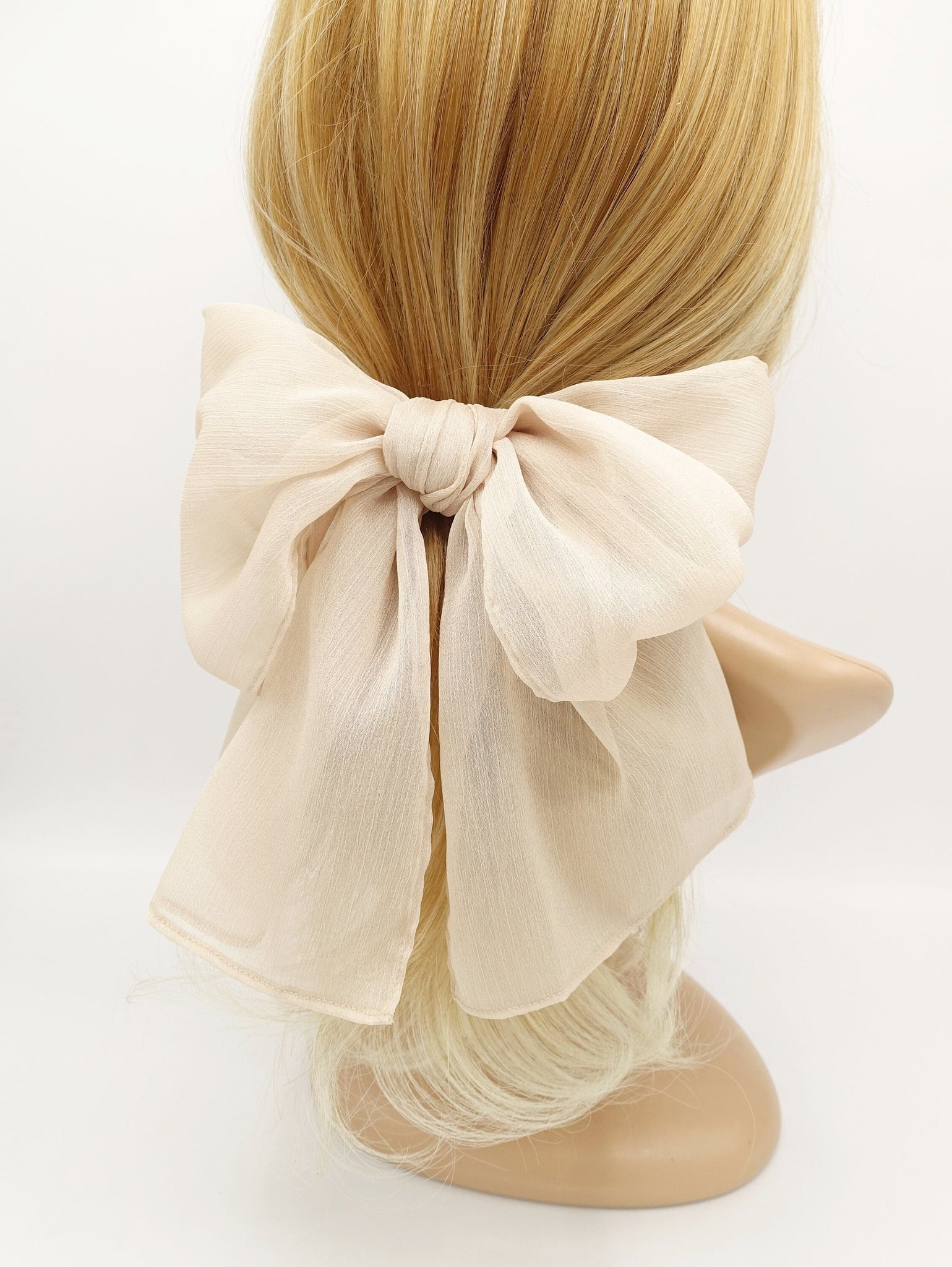 veryshine.com Beige rolled hem chiffon hair bow barrette accessory for women