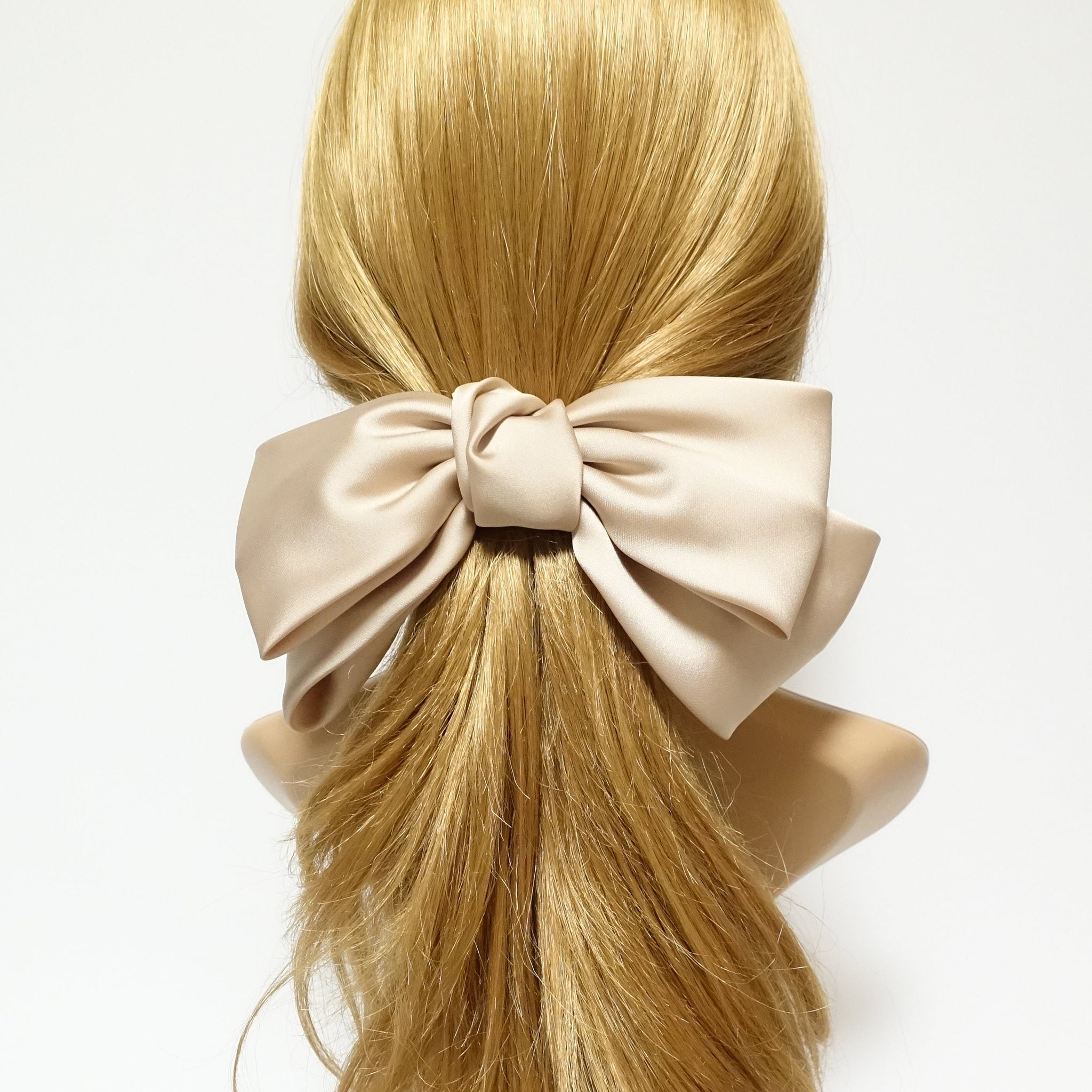 veryshine.com Beige Texas satin hair bow very big satin simple bow french hair barrette for Women