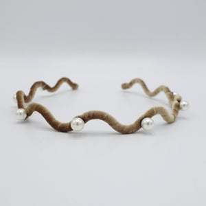 veryshine.com Beige velvet thin headband pearl hairband casual hair accessory for women