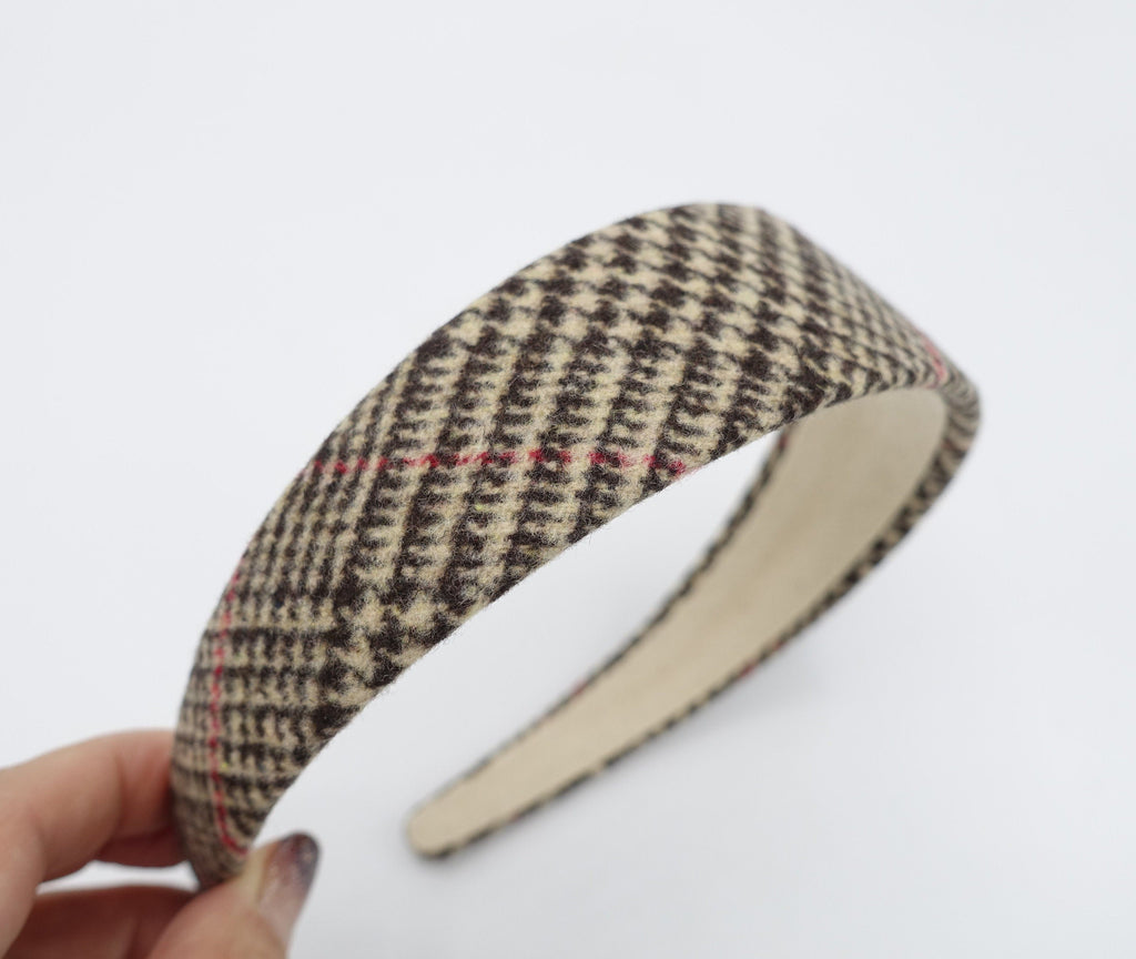 veryshine.com Beige woolen plaid houndstooth headband Fall Winter basic hair accessory for women