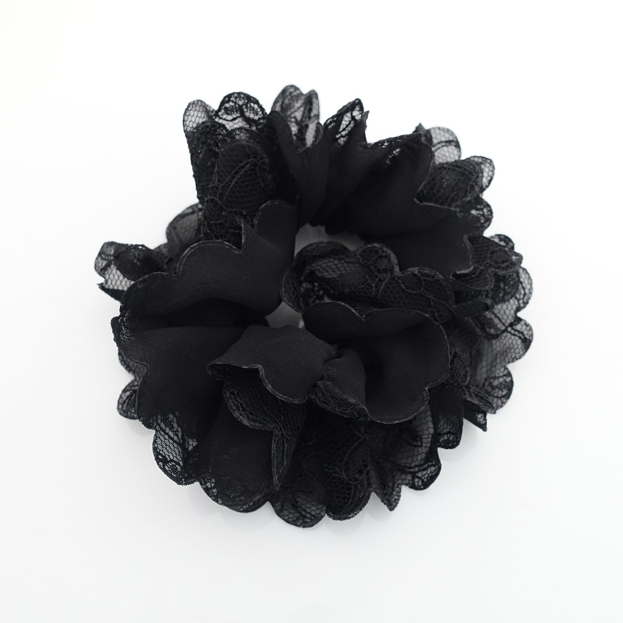 veryshine.com Black Chiffon Floral scrunchy Lace Combined Women scrunchie Hair Elastics petal Scrunchies