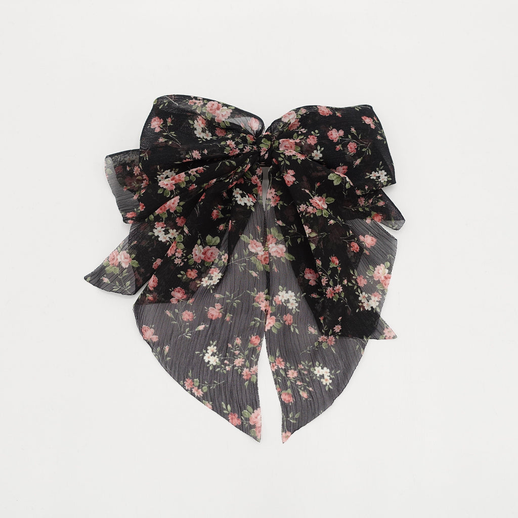 veryshine.com Black crinkled chiffon floral hair bow for women