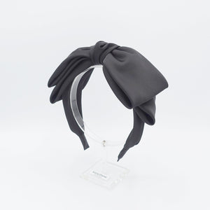 veryshine.com Black double layered satin bow headband glossy hairband for women
