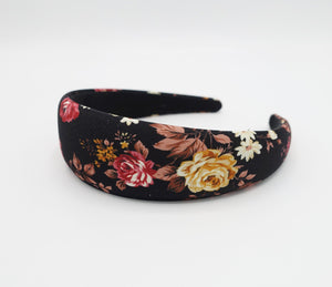 veryshine.com Black floral padded headband flower print hairband hair accessory for women