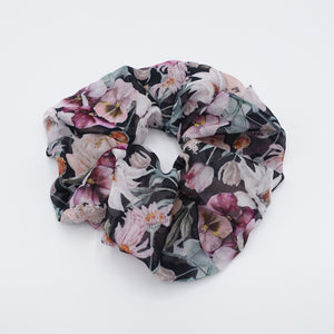 veryshine.com Black floral scrunchies oversized hair tie for women