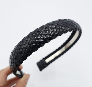 veryshine.com Black leather braided headband flat hairband hair accessory for women