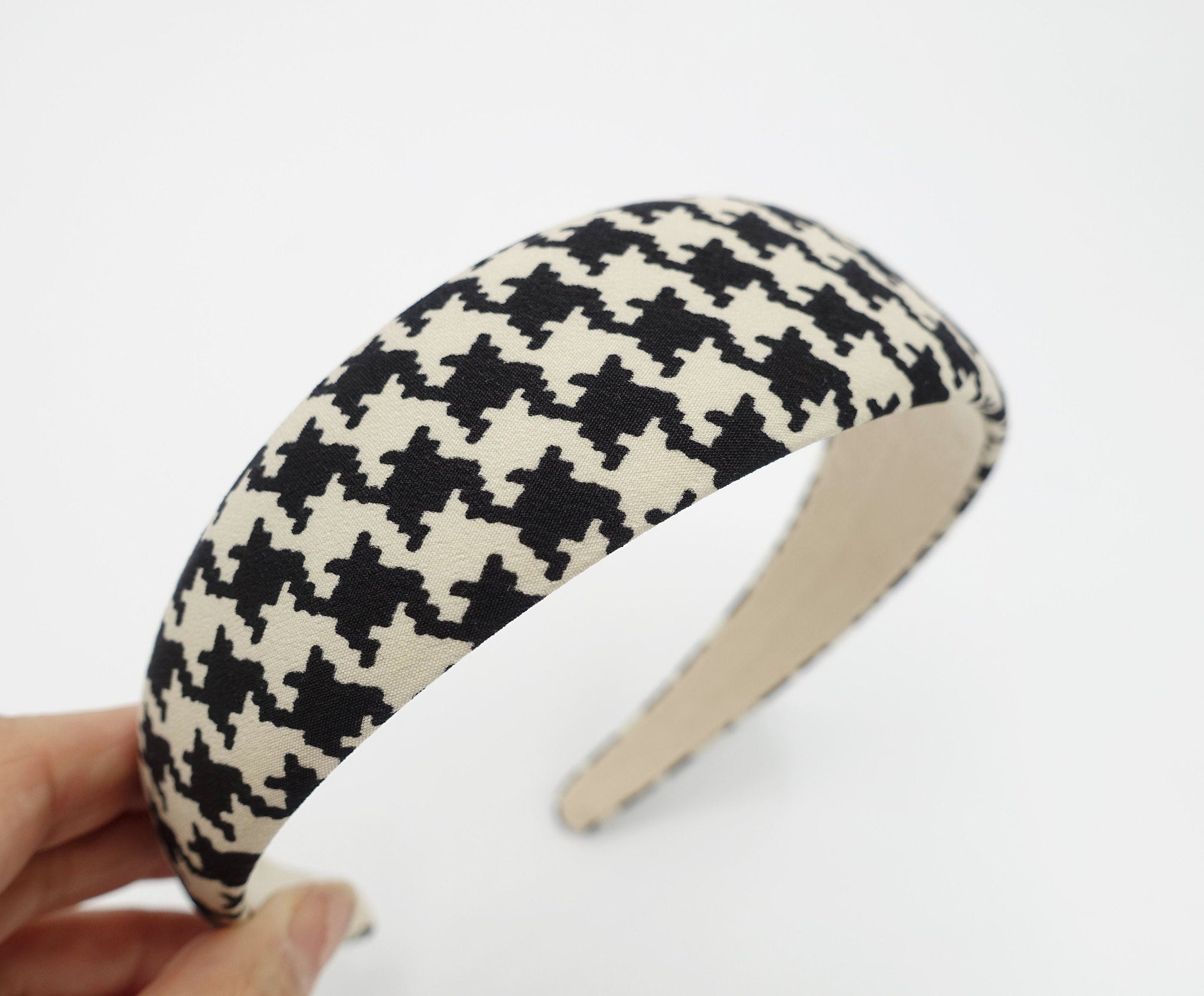 veryshine.com Black lightly padded houndstooth check headband simple Autumn headband