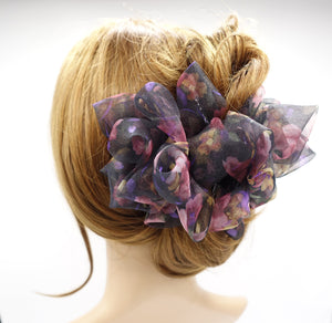 veryshine.com Black organza loop petal hair claw floral print hair clamp updo hair accessory for women