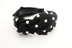 veryshine.com Black thin fabric front knot pearl decorated fashion headband stylish trendy hairband accessories for women