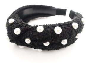 veryshine.com Black tweed headband faux pearl decorated fashion head band for women
