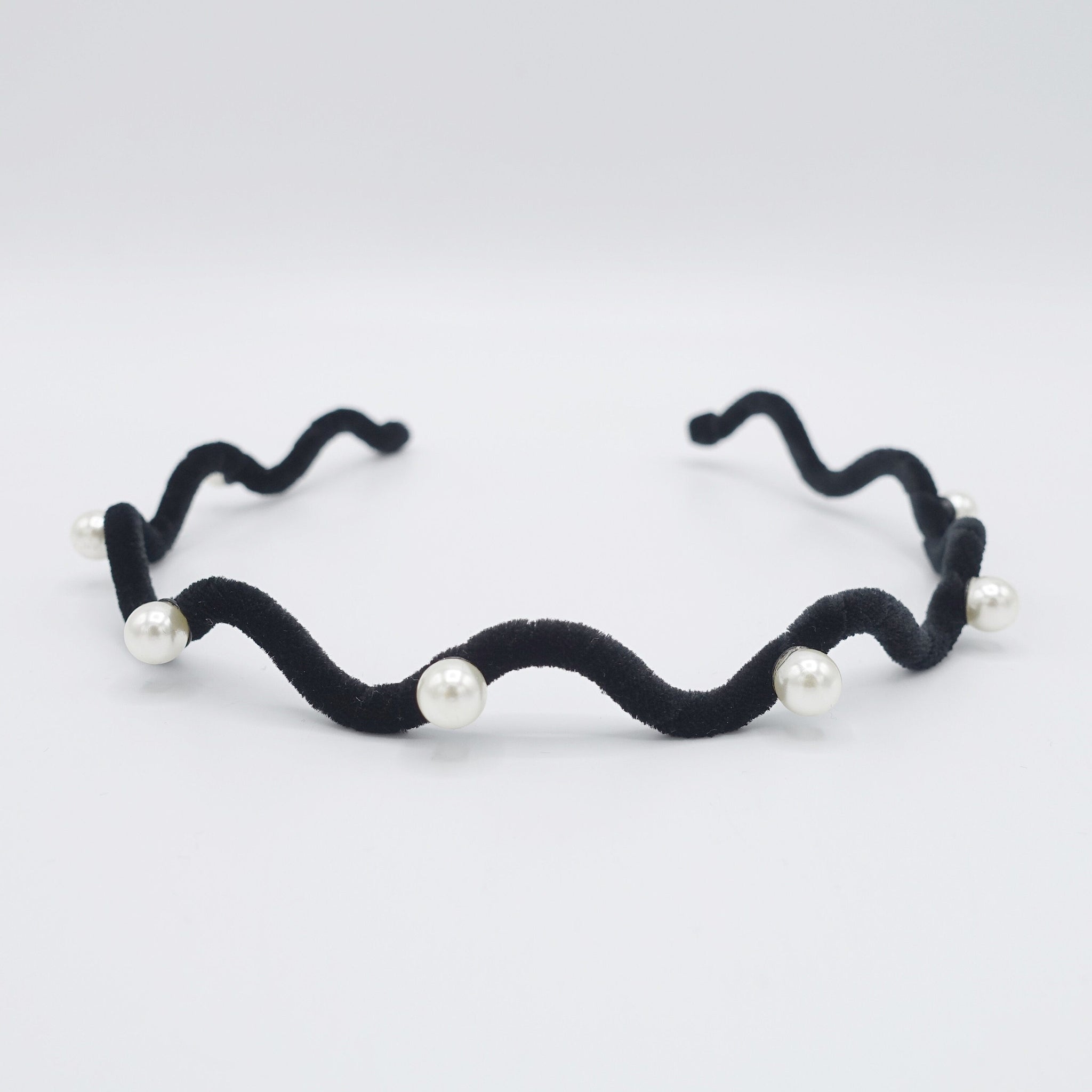 veryshine.com Black velvet thin headband pearl hairband casual hair accessory for women