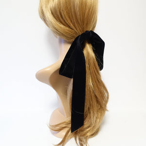 veryshine.com Black Wide velvet long tail hair bow ponytail holder claw clip stylish droopy bow ponytail clip