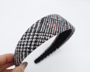 veryshine.com Black woolen plaid houndstooth headband Fall Winter basic hair accessory for women