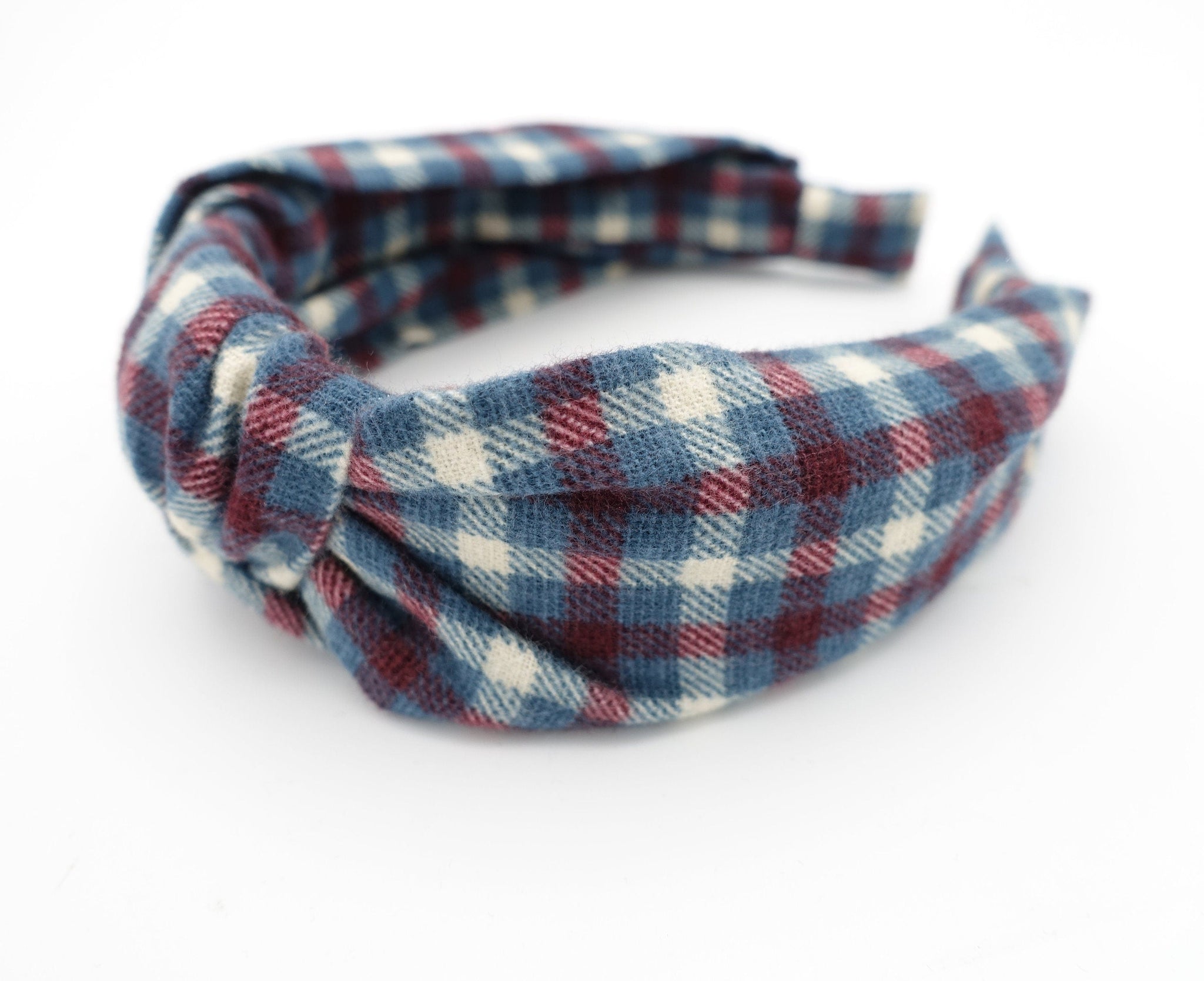 veryshine.com Blue flannel knotted headband check pattern headband casual woman hairband woman hair accessories