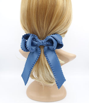 veryshine.com Blue green long tail frill hair bow edge decorated women hair french barrette hair accessory for women
