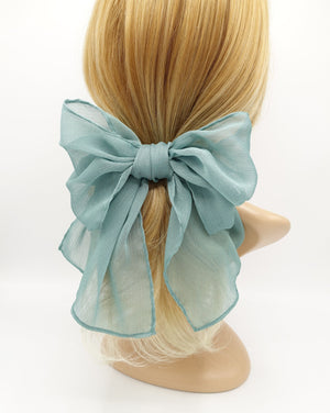 veryshine.com Blue green rolled hem chiffon hair bow barrette accessory for women