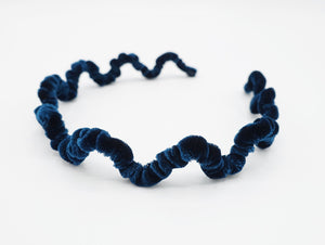 veryshine.com Blue green thin wave velvet headband pleated hairband