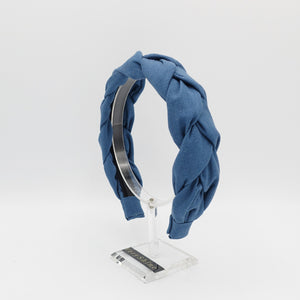 veryshine.com Blue linen braided headband natural solid hairband for women