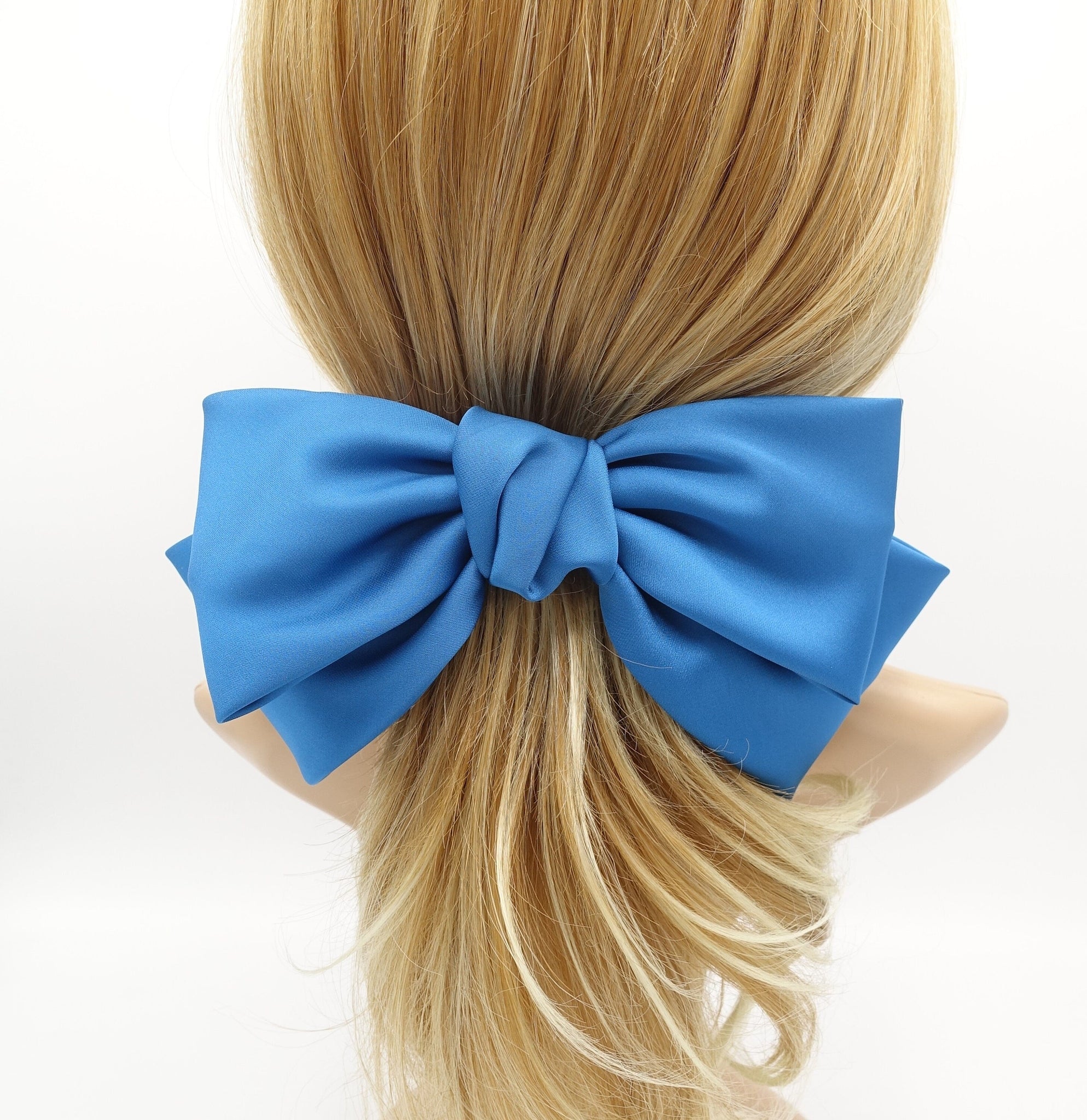 veryshine.com Blue Texas satin hair bow very big satin simple bow french hair barrette for Women