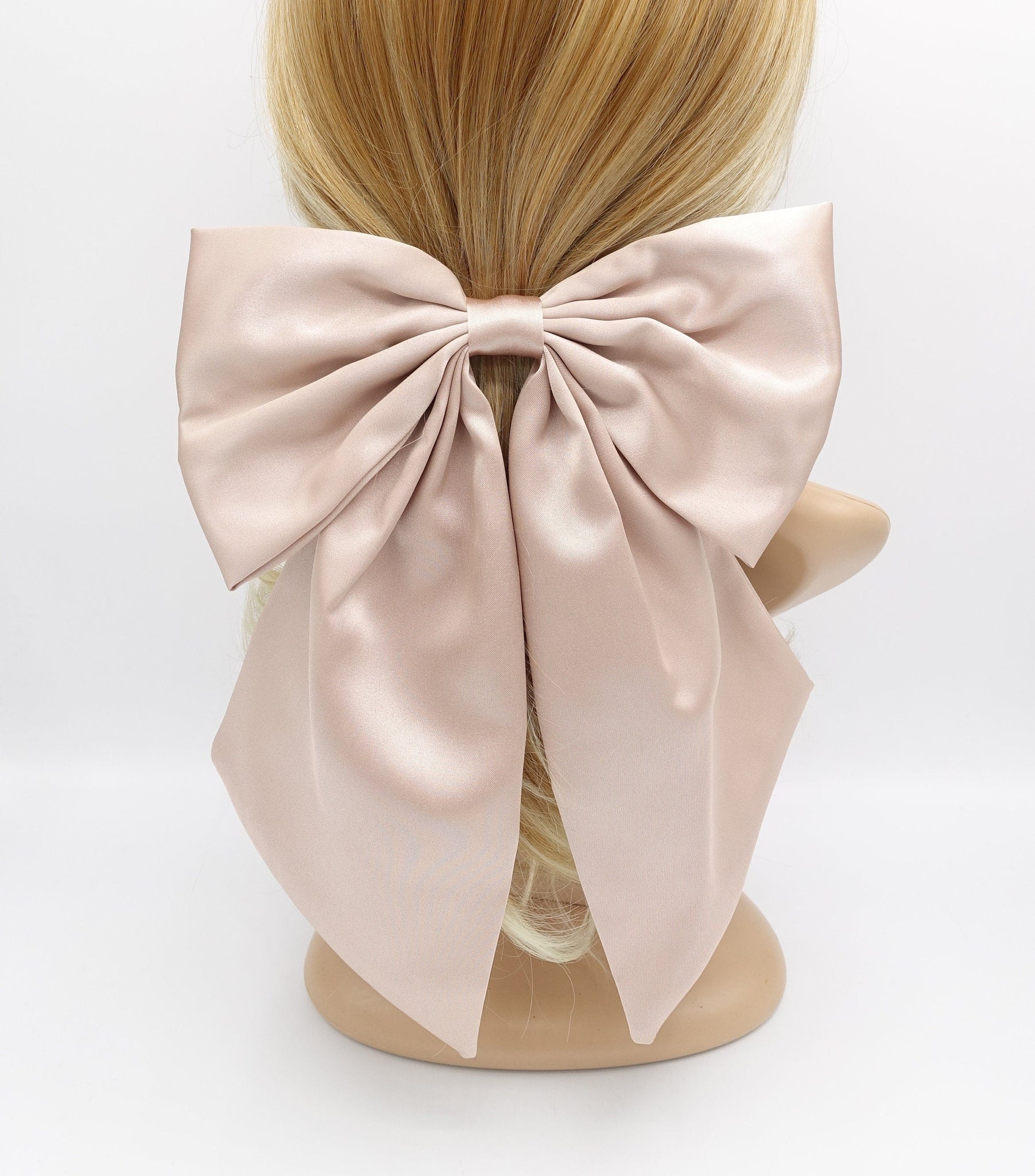 veryshine.com Blush pink grand satin hair bow edge tail hair accessory for women