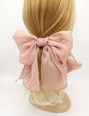 veryshine.com Blush pink rolled hem chiffon hair bow barrette accessory for women